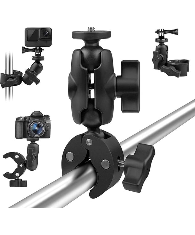 Taisioner Super Camera Clamp Mount Double Socket Arm 1/4"-20 Ball Head Adapter Gopro Accessories Suitable for GoPro AKASO DJI Action Insta360 or DSLR Digital Camera Monitor/LED Lights/