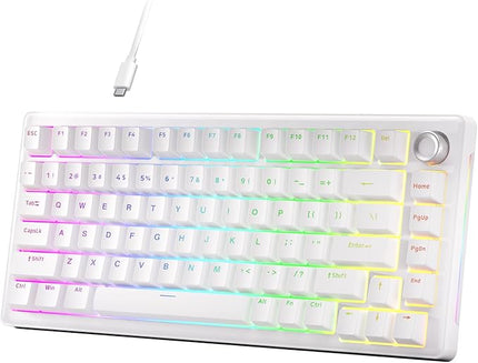 DIERYA DK81E 75% Mechanical Gaming Keyboard, Hot-Swappable, Pre-Lubed Linear Switches, Gasket-Mount, 6-Layer Dampening Foam, Programmable, Volume Knob, RGB Backlit, Double-Shot Keycaps, Wired, White