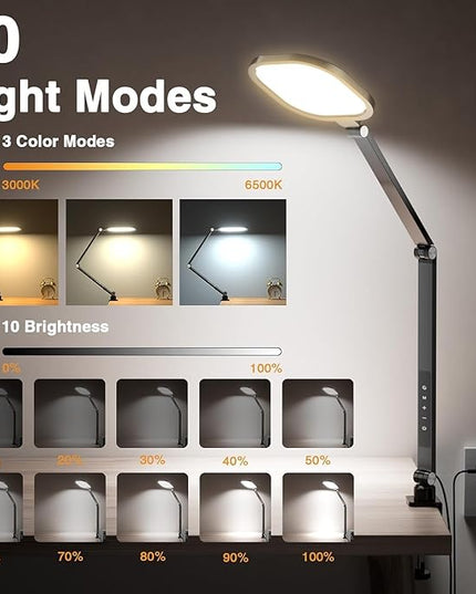 Led Desk Lamps for Home Office, Eye-Care Architect Light with Clamp, Dimmable Zoom Lighting with 3 Color Modes & 10 Brightness, Smart Computer Ring Light for Video Calls, Conference, Reading