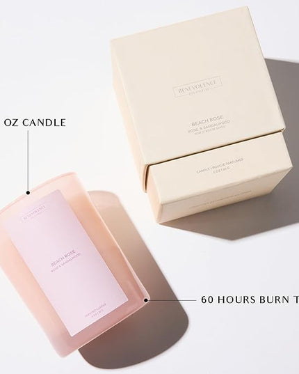 Benevolence LA Beach Rose Gift Box | Candle, Room Spray & Reed Diffuser | Rose & Sandalwood | Elegant Home Fragrance | Ready for Gifting | Gift Set for Women