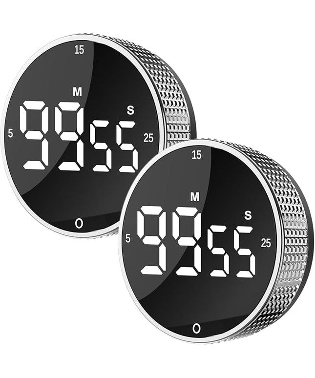 Upgrade Digital Kitchen Timer - Magnetic Countdown Countup Visual Pomodoro Timer with Large LED Display, 3-Preset Times (5, 15, 25), 3 Volume Levels, Ideal for Cooking, Baking and Fitness (2, Silver)