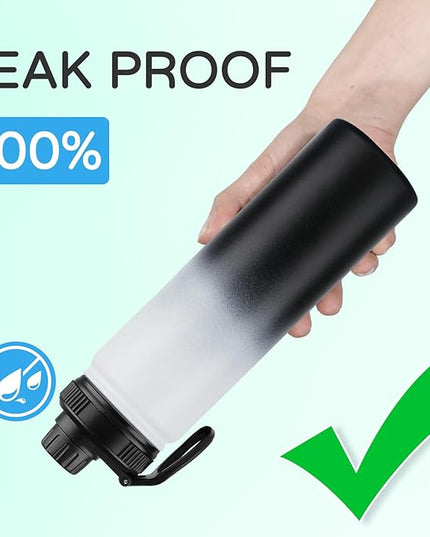 DOMICARE Insulated Water Bottle, 22 oz Vacuum Insulated Stainless Steel Reusable Sports Bottle with Straw Lid & Spout Lid for Travel, Camping, Bike, Leakproof, Black/White, 4 Pack