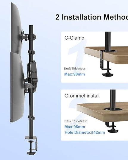 Pholiten Quad 4 Monitor Arm Desk Mount for Max 32 inch Screens, Gas Spring Adjustment Monitor Stand with VESA 75x75mm, 100x100 mm, Clamp & Grommet Install Black MD18864