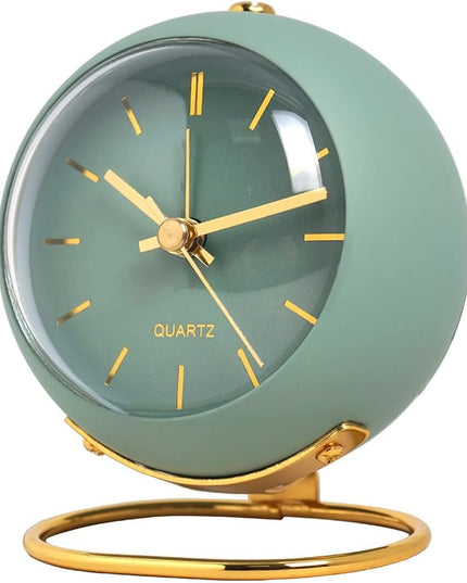 SHISEDECO Small Tableclocks Classic Non-Ticking Tabletop Alarm Clock with Night Light, Battery Operated Deskclock with HD Glass for Living Room Bedroom Bedside Indoor Decor (RN- Green)