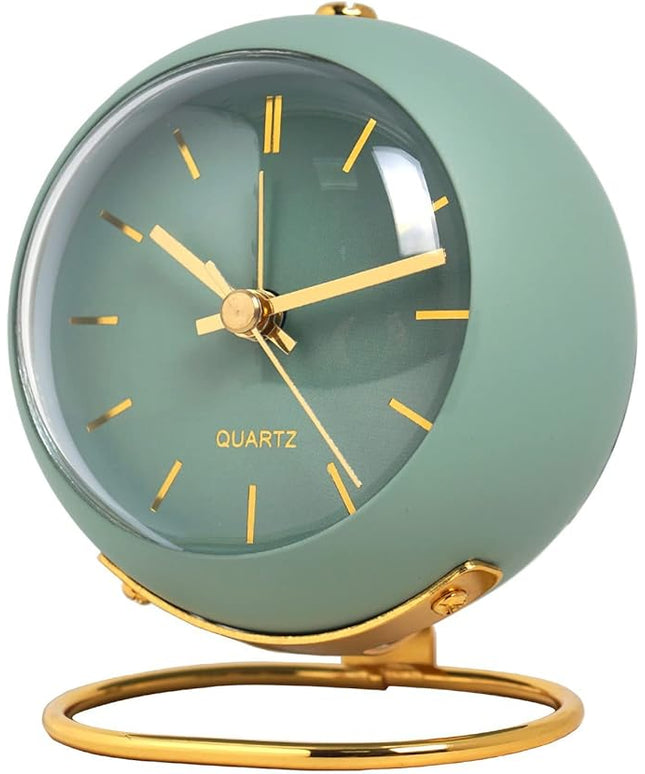 SHISEDECO Small Tableclocks Classic Non-Ticking Tabletop Alarm Clock with Night Light, Battery Operated Deskclock with HD Glass for Living Room Bedroom Bedside Indoor Decor (RN- Green)