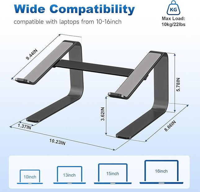 suptek Aluminum Laptop Stand,Ergonomic Detachable Computer Laptop Stand for Desk,Ventilated Cooling Design,Notebook Riser Compatible with MacBook Air/Pro, Dell, HP, Lenovo More 10-16" Laptops, Black