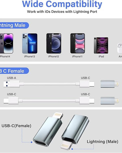 MFi Certified USB C Type C to Lightning Adapter （4 Pack） 1.8-2.2A 15W Fast Charging Support Data Sync,Lightning to USB Type C Cable Adapter for iPhone/iPad/for Airpods Not for Audio/OTG