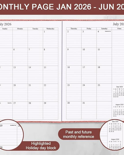 2026-2027 Planner - Weekly & Monthly Planner Runs from January 2026 to June 2027, 5.8" x 8.25", 18 Month Planners, 14 Notes Pages, Inner Pocket, PU Leather Hard Cover, Brown Monthly Planners 2026-2027