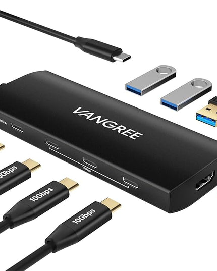 USB C Hub 8 in 1 Multiport Adapter, 3 USB 3.2 Gen 2 Ports with 10Gbps, 3 USB-A 3.0 5Gbps, 4K@60Hz HDMI, 100W PD, USBC Splitter for MacBook Pro, iPad Pro, Mac mini and More(Not Support USB-C Monitor)