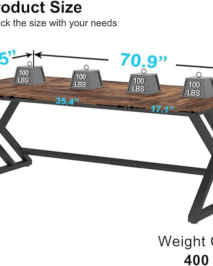 HSH Rustic 70.8" Computer Desk, Extra Large Industrial Home Office Desk, Long Modern Work Executive Pc Desk Study Writing table, Dual monitor Metal Wood Double Workstation for Two Person, Rustic Brown