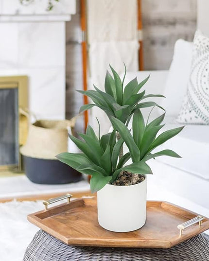 Hollyone Large Artificial Agave Plants Fake Three-Head Agave Succulent Plant Potted 15" Faux Plant in White Pot Succulents Aloe Plant Indoor for Desk Modern Home Decor