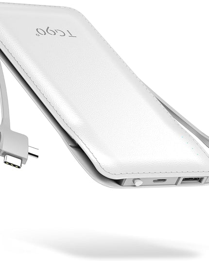 TG90° 10000mAh Power Bank Built-in Cables(No Plug), Pocket Size USB C Portable Charger, 3A Fast Charging External Battery Pack, Travel Essential Phone Powerbank Compatible with iPhone Samsung iPad