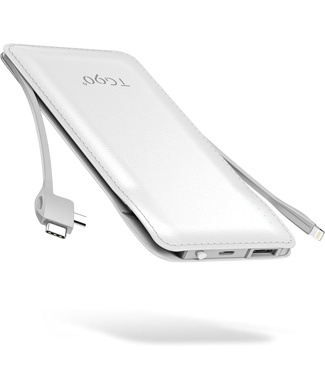 TG90° 10000mAh Power Bank Built-in Cables(No Plug), Pocket Size USB C Portable Charger, 3A Fast Charging External Battery Pack, Travel Essential Phone Powerbank Compatible with iPhone Samsung iPad
