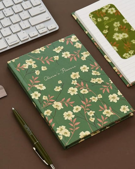 Monolike Olivia's Flowers Hardcover Lined Notebook, Green - Hardcover, Academic, Journal, Diary, 112pages
