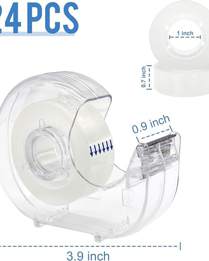 JEFURE 24 Pcs Transparent Tape with Dispenser, 0.7 in x 1000 in Clear Tapes and Refillable Dispensers, Office Tape Rolls with Dispenser Bulk for Craft Jobs, Gift Wrapping, Repairing, Home and School