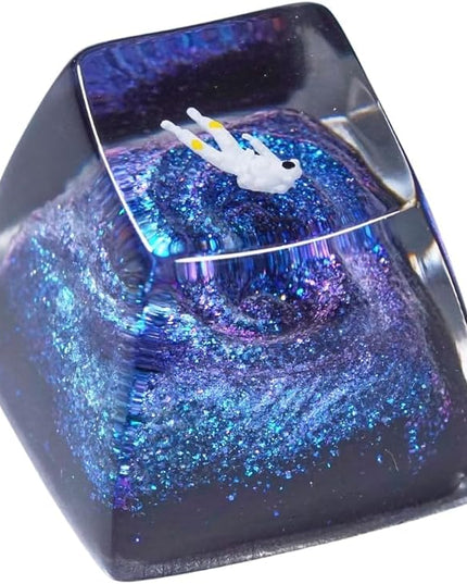 Cool Blue Galaxy Astronaut Artisan Keycap R1 SA Profile Custom Astronauts Keycaps 1U ESC Handmade Resin Gaming Space Explorer Key Cap Cherry MX Switch Compatible Mechanical Keyboard Space Lover Gift