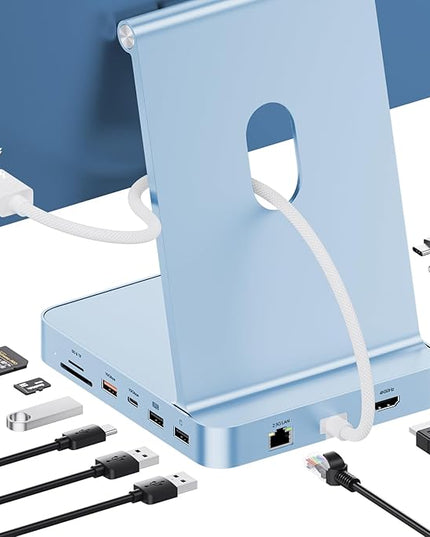 Upgraded 11 in 1 USB C Hub for iMac 24 inch USB Hub 2021 2023 2024 Support M.2 SSD (NOT Included), iMac Hub M1 M3 M4 Accessories, 4K HDMI, 2.5G Ethernet, 5 USB A/C Max 10Gbps, SD/TF - Blue