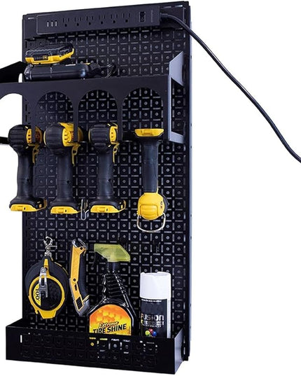 Omniwall Cordless Power Tool Kit-16" x 32" Black Metal Pegboard Organization System Black