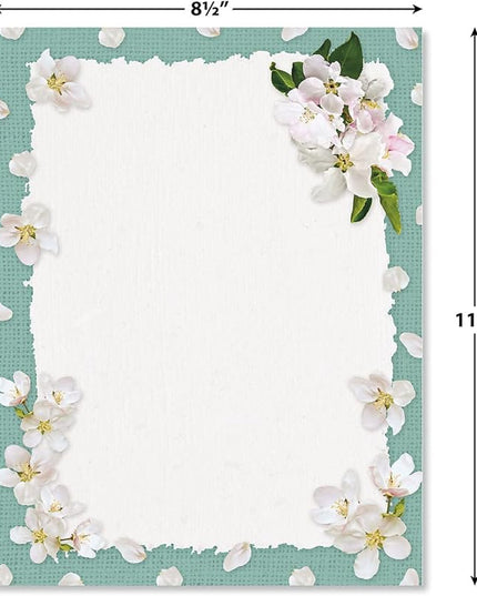 Current White Spring Bloom Floral Letter Paper - Spring Stationery Papers With Decorative Bloom Border, Printable Holiday, Wedding & Bridal Shower, & Invitation Sheets, Set of 25, 8 1/2" x 11"