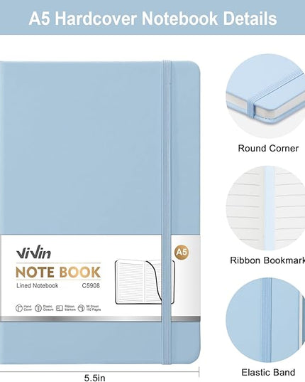 ViVin Lined Journal Notebooks for Work,192 Pages,Medium 5.5 x 8.3 inch,College Ruled,A5 Hardcover Journaling Notebooks for Writing,8 Pack Bulk,Light Colored Series