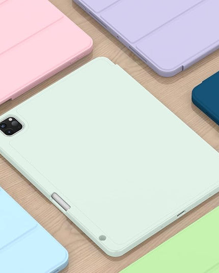 ZryXal iPad Pro 11 Inch Case (M5) 2025/ (M4) 2024 (Model: A2836/A2837/A3006), Trifold Stand Smart Cover with Pencil Holder and Soft TPU Back, Auto Wake/Sleep (Pale Green)