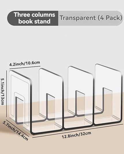 4PCS 3 Sections (Wide 4.2inch) Acrylic Wallet Organizer for Closet, Handbag Storage, Book, Bag, Desktop File, Desktop Accessories Organizer (Clear)