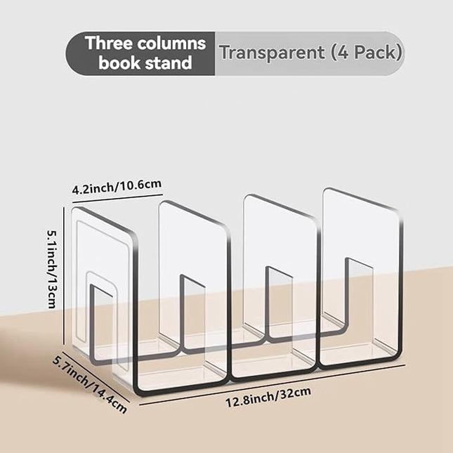 4PCS 3 Sections (Wide 4.2inch) Acrylic Wallet Organizer for Closet, Handbag Storage, Book, Bag, Desktop File, Desktop Accessories Organizer (Clear)