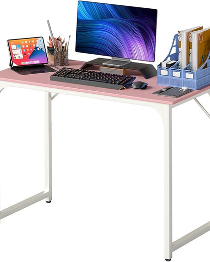 PayLessHere | 39 Inch Computer Desk | Pink | Office Desk with Metal Frame, Adjustable Feet | Water-Resistant, Scratchproof Surface | Sturdy Writing Table for Home Office or Study | Pack of 1