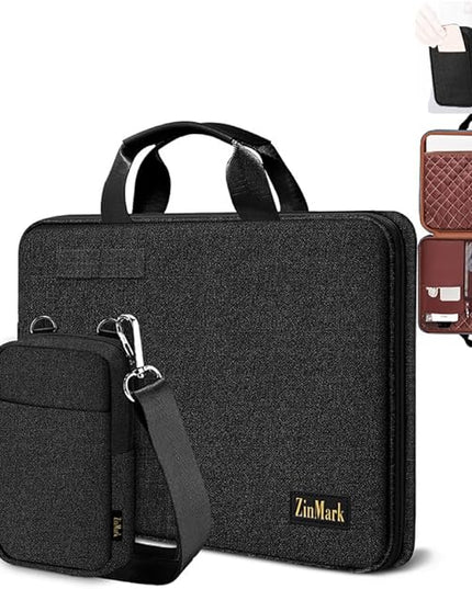 Laptop Case 15.6 Inch Briefcase Military-Grade Protection with Detachable Belt Bag, Compatible All Model of 15-16 Inch MacBook Pro and Most Popular 15.6 Inch Notebooks Chromebooks (Black)