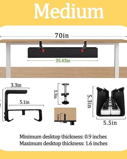 No Drill Under-Desk Cable Management Tray, Desktop Cable Organizer, Fabric Storage Tray, Two Installation Methods, Suitable for Office/Home Use. (13 * 35in)