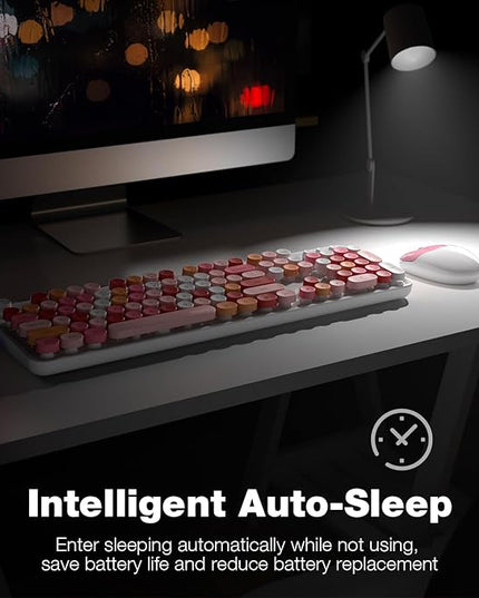 MOFII Wireless Keyboard and Mouse Combo,2.4GHz Retro Full-Size Wireless Keyboard with Number Pad and Cute Wireless Mouse for Computer PC Desktops Laptop WindowsxP/7/8/10 (Lipstick Colorful)