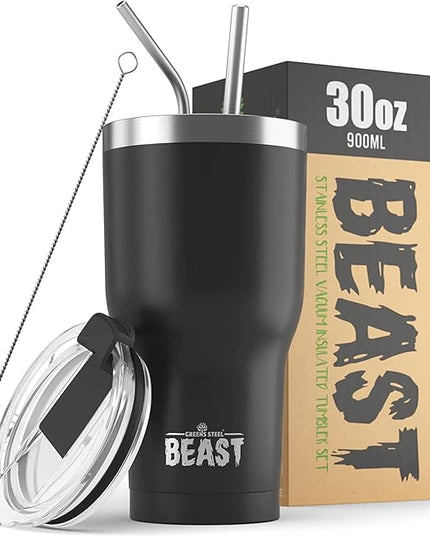 Beast 30 oz Tumbler Stainless Steel Vacuum Insulated Coffee Ice Cup Double Wall Travel Flask (Matte Black)
