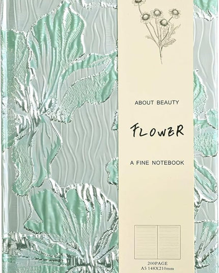 Flower Notebook, Hardcover, Lay Flat, A5, 6x8, Wide Ruled Pages, Writing Journal for Women, Pretty Notebook, Recipe Journal, Garden Journal, Gratitude Journal, Lily Gifts, Green