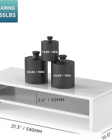FITUEYES Monitor Stand - 2 Tier Computer Monitor Riser with 21.3 Inch Shelf, Wood Desktop Stand for Laptop Computer Screen, Desk Organization, Office Supplies