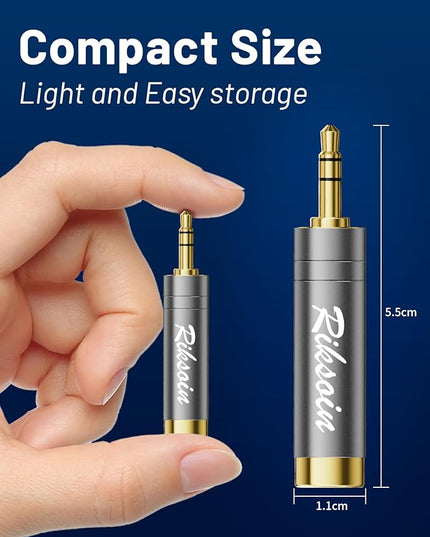 RIKSOIN 1/4'' to 3.5mm Stereo Pure Copper Headphone Adapter,3.5mm(1/8'') Plug Male to 6.35mm (1/4'') Jack Female Stereo Adapte for Headphone, Amp, Adapte,4-Pack
