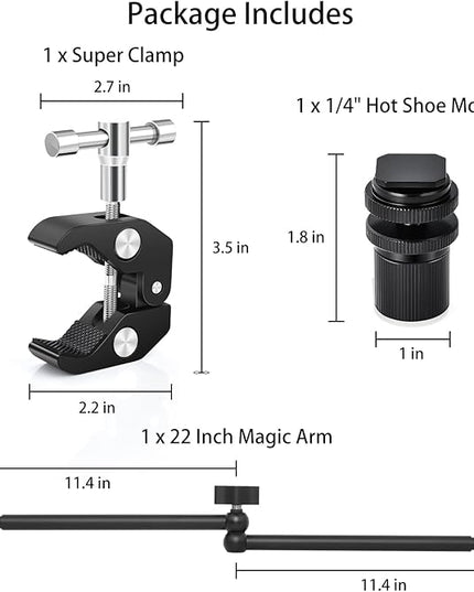 UTEBIT 22 Inch Magic Arm Camera Mount with Super Clamp 1/4" & 3/8" Screw Hole for Desk Rig Flashlight Monitor