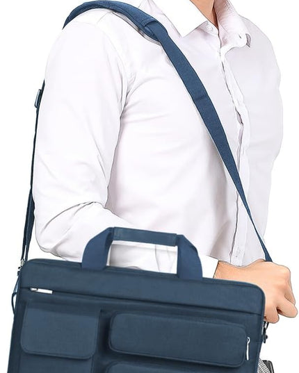 MOSISO Laptop Shoulder Bag 15.6 inch, 15-15.6 inch Computer Bag Compatible with MacBook Pro 16 inch, HP, Dell, Lenovo, Notebook with 2 Raised&1 Flapover&1 Horizontal Pocket&Handle&Belt, Haze Blue