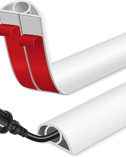 Floor Cord Cover for Wires on Floor Self Adhesive Cord Hider Floor Cable Management Wire Covers for Cords Protector Prevent Cable Trips Cord Cavity W 0.32" x H 0.32", White, 20Ft