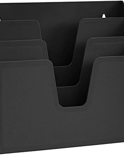 Acrimet Horizontal Triple File Folder Holder, Open Top Desktop Document Sorter for Letter Size Papers & Folders, Plastic (Black)
