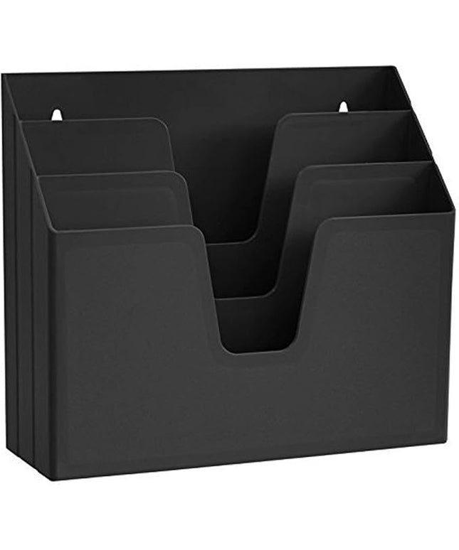 Acrimet Horizontal Triple File Folder Holder, Open Top Desktop Document Sorter for Letter Size Papers & Folders, Plastic (Black)