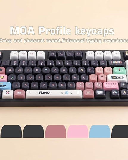 Tsungup PBT Keycaps-Black Cute MOA Keycaps,130 Keys Dye Sub Bear Theme Custom Key Caps Keyboard Keycap Set for 100%, 75%, 65%, 60% Mechanical Keyboard