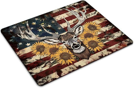 Square Mouse Pad Deer with Sunflowers and National Flag-3,Gaming Mouse Pads for Desk,Soft Computer Waterproof Non-Slip Mouse Mat