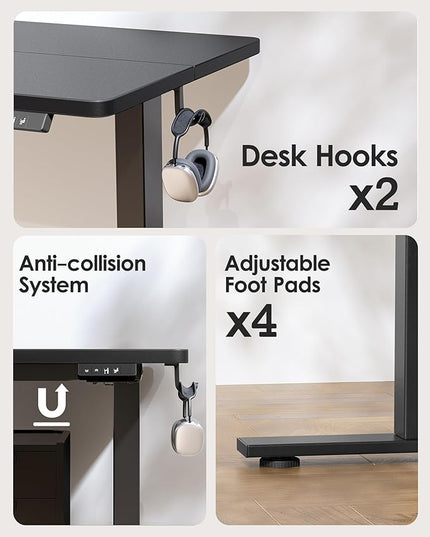 TIQLAB Standing Desk 55 x 24 inch, Electric Height Adjustable with Splice Board, Stand Up Desk, Sit Stand Desk Computer Desk for Home Office, Black Frame/Black Top
