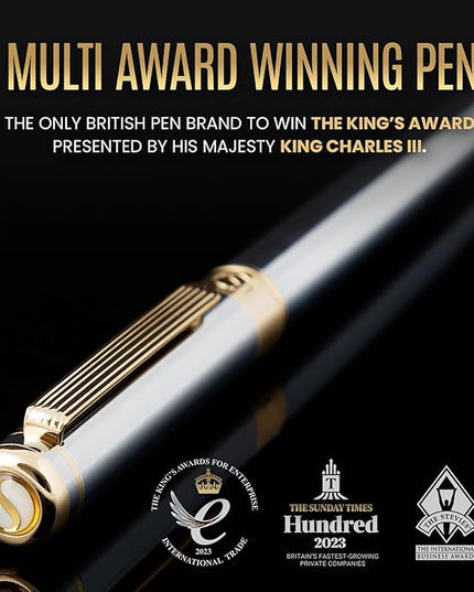 Scriveiner Silver Chrome Fountain Pen - Stunning Luxury Pen, Real Gold Finish, Schmidt Gilded Nib (Fine), Best Gift Set for Men & Women Professional Executive Office Fancy Nice Designer Pen