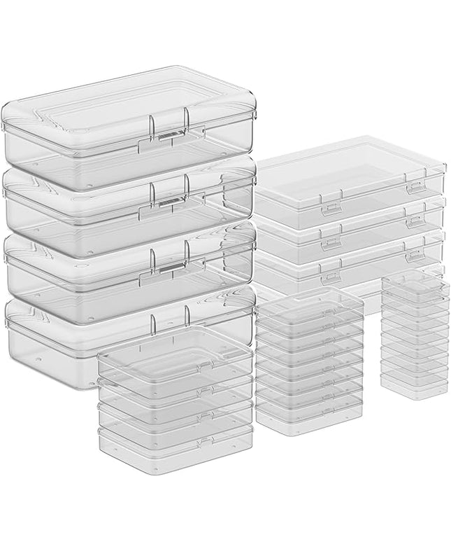 24Pack Mixed Sizes Small Plastic Storage Containers, Mini Rectangular Small Items Organizer Boxes with Hinged Lids and Labels for Craft Jewelry Beads ﻿