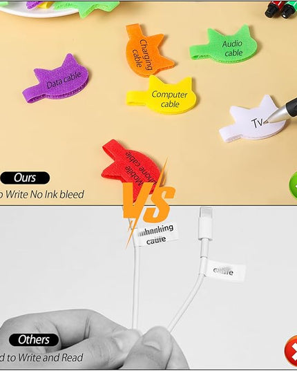 32 PCS Cat-Shaped Cable Labels - Reusable Write-On Cord Organizers for Wires, Chargers, Electronics | 8 Color Kitty Wire Labels for Home & Office