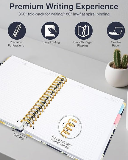 Spiral Journal Notebooks for Work, 300 Pages 5 Subject Notebook College Ruled with Dividers & Tabs, 8''x 10'' Large Notebook Journal for Women Students Note-Taking and Organizer (White Daisy)