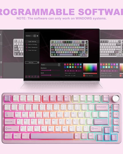 YUNZII B75 PRO Wireless Mechanical Keyboard,75% Layout with Knob,Hot Swap Gasket Custom Structure,Creamy Pre-lubed Switches,RGB Backlit,Bluetooth/Type-C/2.4G for Win/Mac(Cocoa Cream V2 Switch,Purple)