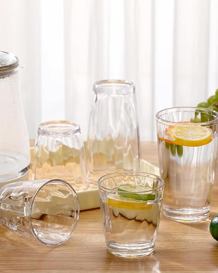 Set of 8 Plastic Drinking Glasses 16 Oz and 10 Oz Reusable Plastic Tumblers Acrylic Tall and Short Unbreakable Water Cups for Indoor Outdoor Home Picnic Party(Clear)