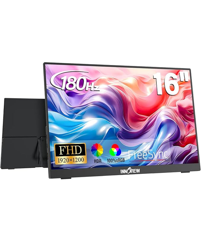 InnoView 16-inch 180Hz Portable Monitor FHD1920×1200 100% sRGB Laptop Screen Extender | 2 x Type-C & HDMI 16:10 Portable Monitor Compatible with 144hz/Macbook/Switch/PS5/Xbox